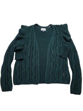 UNIVERSAL THREAD Cottagecore Cable Knit Ruffle Open Front Cardigan Green Small